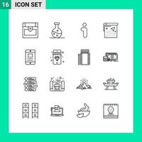 Group of 16 Outlines Signs and Symbols for online mobile information position target Editable Vector Design Elements