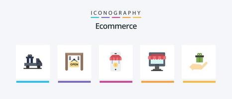 Ecommerce Flat 5 Icon Pack Including present. gift. shop. online. shopping. Creative Icons Design vector