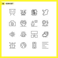 Outline Pack of 16 Universal Symbols of camera ireland learning map sync Editable Vector Design Elements