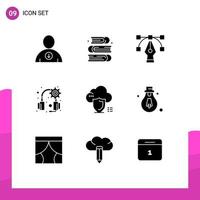 9 Universal Solid Glyph Signs Symbols of protection shield graphic secure headset Editable Vector Design Elements