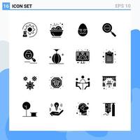 16 Universal Solid Glyph Signs Symbols of search magnifier stew code search egg Editable Vector Design Elements