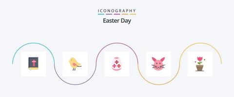 Easter Flat 5 Icon Pack Including plant. decoration. egg. rabbit. bynny vector