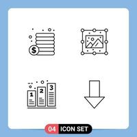 Mobile Interface Line Set of 4 Pictograms of cash graph creative image phases Editable Vector Design Elements