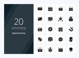 20 icono de glifo sólido de marketing digital para presentación vector