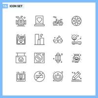 Mobile Interface Outline Set of 16 Pictograms of business idea tape bicycle tank movie Editable Vector Design Elements