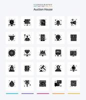 subasta creativa paquete de iconos negros sólidos de 25 glifos, como publicidad. casa. leyes casa. sello vector