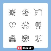 Mobile Interface Outline Set of 9 Pictograms of back patient institute building romance heart Editable Vector Design Elements