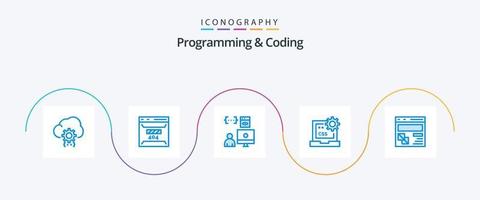 Programming And Coding Blue 5 Icon Pack Including css. code. page. programmer. develop vector