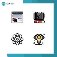 4 Thematic Vector Filledline Flat Colors and Editable Symbols of browser atom page emergency science Editable Vector Design Elements