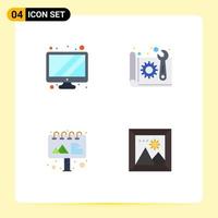 Pack of 4 creative Flat Icons of monitor advertising architecture paper gallery Editable Vector Design Elements
