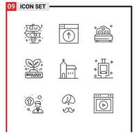 Modern Set of 9 Outlines Pictograph of building nature bed leaf grow Editable Vector Design Elements