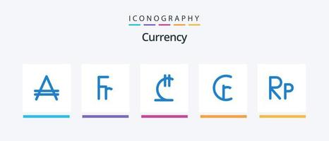 paquete de iconos de moneda azul 5 que incluye indonesio. dinero. lari. moneda. cruzeiro. diseño de iconos creativos vector