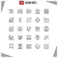 Mobile Interface Line Set of 25 Pictograms of halloween castle love party hat Editable Vector Design Elements