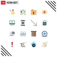 Set of 16 Commercial Flat Colors pack for music monitor folder computer boobs Editable Pack of Creative Vector Design Elements