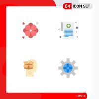 Pictogram Set of 4 Simple Flat Icons of flower data medical report report male Editable Vector Design Elements