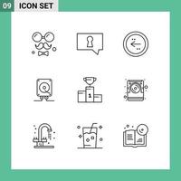 Pictogram Set of 9 Simple Outlines of bowl computing arrow audio left Editable Vector Design Elements