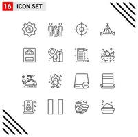 Pack of 16 Modern Outlines Signs and Symbols for Web Print Media such as beach heater aim water nature Editable Vector Design Elements