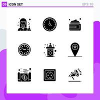 Set of 9 Modern UI Icons Symbols Signs for time dinner contact us clock medical Editable Vector Design Elements