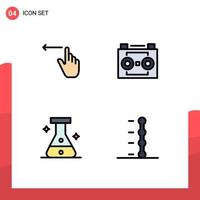 User Interface Pack of 4 Basic Filledline Flat Colors of finger flask left digital audio lab Editable Vector Design Elements