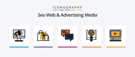 seo web y la línea de medios publicitarios llenaron un paquete de 5 íconos que incluye una computadora portátil. puntero. diseño. área. mapa. diseño de iconos creativos vector