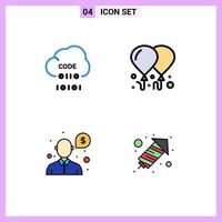 Group of 4 Filledline Flat Colors Signs and Symbols for cloud money development fly support Editable Vector Design Elements