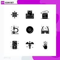 9 Thematic Vector Solid Glyphs and Editable Symbols of cd research money microscope travel Editable Vector Design Elements