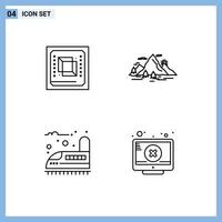 4 Creative Icons Modern Signs and Symbols of chip scene hardware hill railway Editable Vector Design Elements