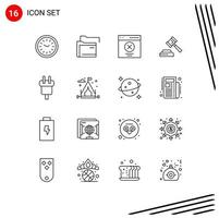 Modern Set of 16 Outlines and symbols such as charge hammer network court message Editable Vector Design Elements