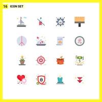 Flat Color Pack of 16 Universal Symbols of peace freedom flask tools brush Editable Pack of Creative Vector Design Elements