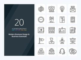 20 Modern Business And Business Essentials Outline icon for presentation vector