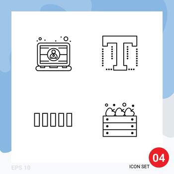 4 User Interface Line Pack of modern Signs and Symbols of computer connection laptop text signal Editable Vector Design Elements
