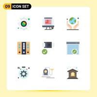 Group of 9 Modern Flat Colors Set for belt file folder environment business protection Editable Vector Design Elements