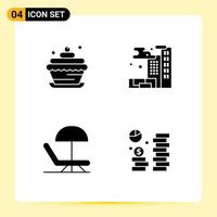 Pictogram Set of 4 Simple Solid Glyphs of bakery umbrella cupcake food pollution currency Editable Vector Design Elements