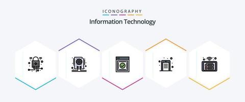 paquete de iconos de 25 líneas completas de tecnología de la información que incluye código pin. móvil. mensaje. código. sitio web vector