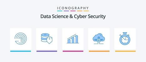 Data Science And Cyber Security Blue 5 Icon Pack Including time. scince. chart. cloud. based. Creative Icons Design vector