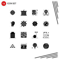16 Solid Glyph concept for Websites Mobile and Apps thinking head device mental chang startup Editable Vector Design Elements