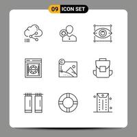 Set of 9 Modern UI Icons Symbols Signs for internet eye human designing creativity Editable Vector Design Elements