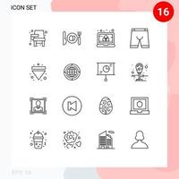 Set of 16 Modern UI Icons Symbols Signs for arrow dress color clothing accessories Editable Vector Design Elements