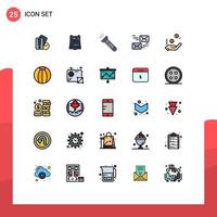 Filled line Flat Color Pack of 25 Universal Symbols of message mail box email camping Editable Vector Design Elements