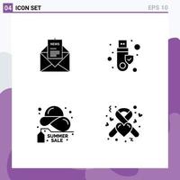 Editable Vector Line Pack of 4 Simple Solid Glyphs of news buy corresponding signature lady hat Editable Vector Design Elements