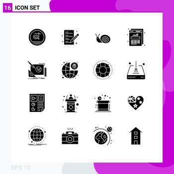 Paquete de glifos sólidos de 16 interfaces de usuario de signos y símbolos modernos de diseño gráfico de errores de estadísticas web elementos de diseño vectorial editables vector