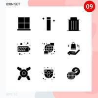 Modern Set of 9 Solid Glyphs and symbols such as global mobile delete charging trash Editable Vector Design Elements