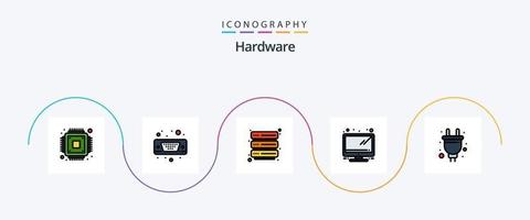 paquete de 5 iconos planos llenos de línea de hardware que incluye . enchufe. servidor. enchufar. televisión vector