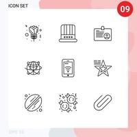 grupo de 9 esboza signos y símbolos para elementos de diseño de vectores editables de negocios globales de tarjetas de internet mundiales