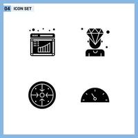 4 Thematic Vector Solid Glyphs and Editable Symbols of board goals management diamond operation Editable Vector Design Elements