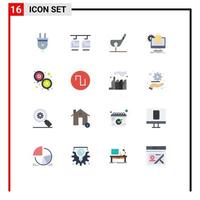 Flat Color Pack of 16 Universal Symbols of cart ecommerce aim online shot Editable Pack of Creative Vector Design Elements