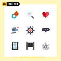 Mobile Interface Flat Color Set of 9 Pictograms of setting lock brokan hdmi cable Editable Vector Design Elements