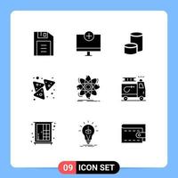 Modern Set of 9 Solid Glyphs Pictograph of science snack nova coin nachos chips Editable Vector Design Elements