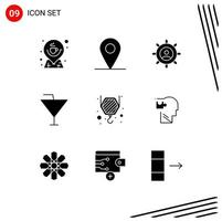 Solid Glyph Pack of 9 Universal Symbols of crane party connection holiday drink Editable Vector Design Elements