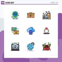 User Interface Pack of 9 Basic Filledline Flat Colors of mail conversation portfolio mailing plain Editable Vector Design Elements